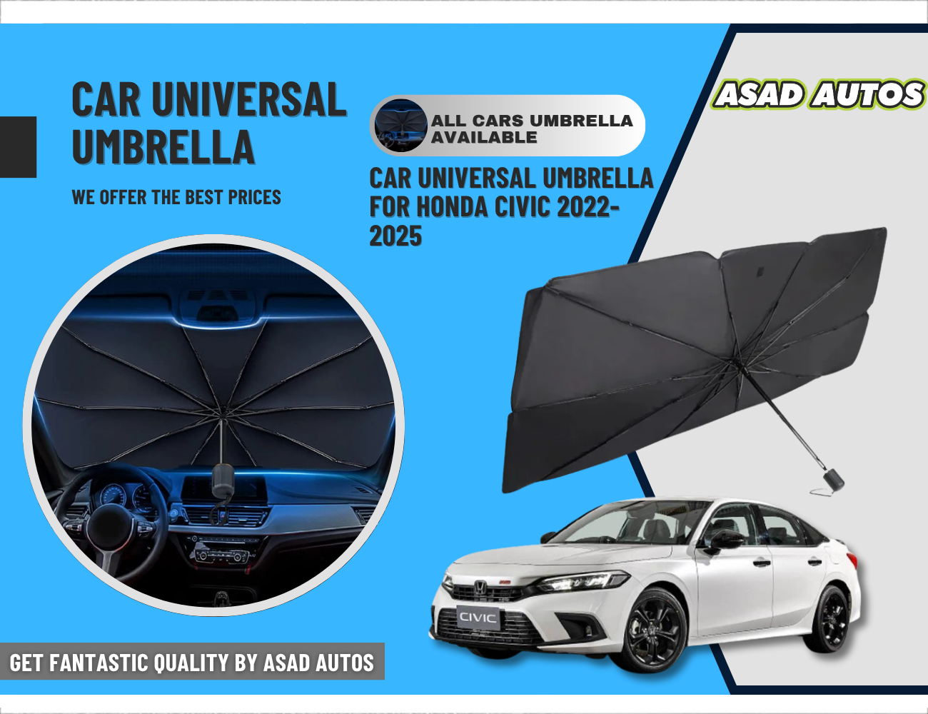 Car Umbrella Sun Shade for Honda Civic 2022–2025 – Foldable Windshield UV & Heat Protection Cover