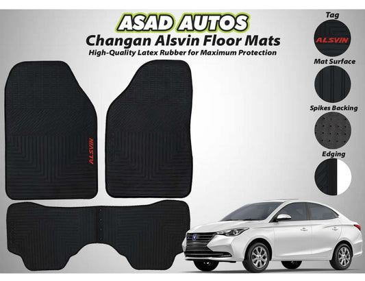 Changan Alsvin 2021-2024 latex rubber car floor mats, featuring a custom fit, waterproof design, all-weather protection, and a non-slip surface for maximum safety and durability.