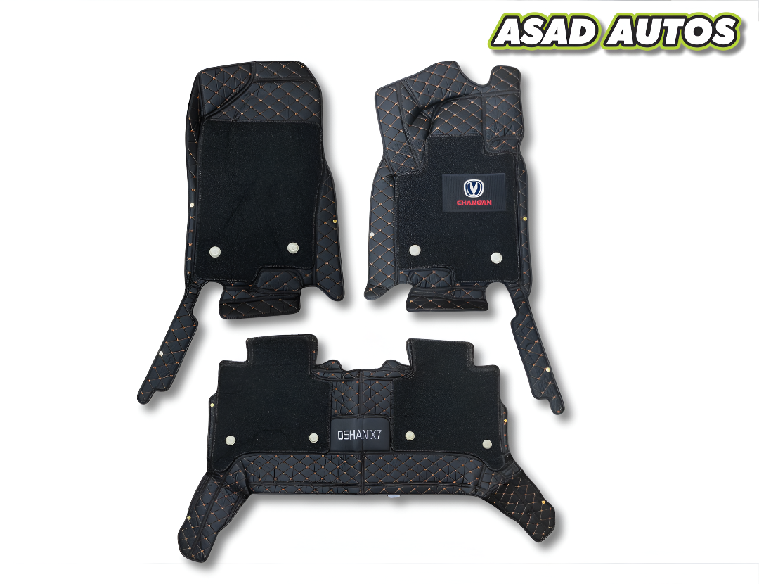 Changan Oshan X7 11D Floor Mats – Mix Thread Black with Black Grass (2021–2024)