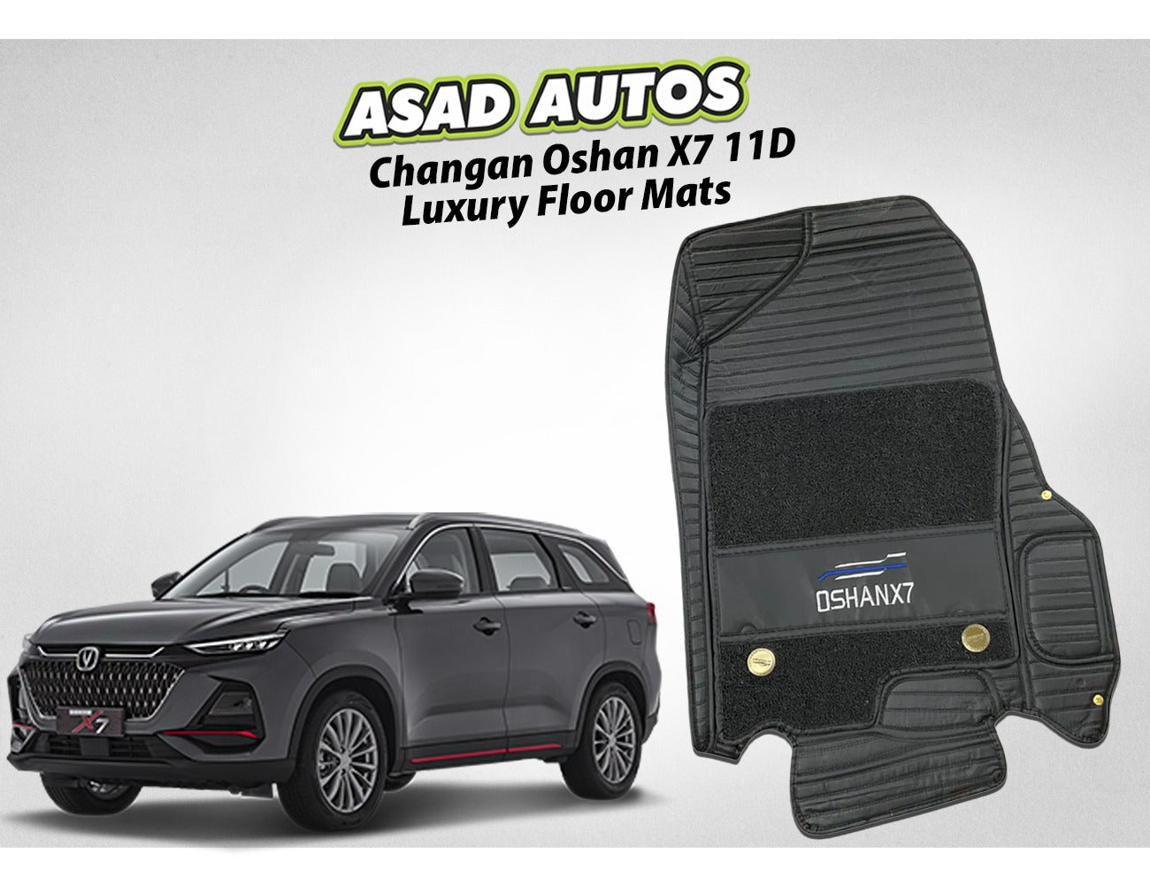 Changan Oshan X7 11D Luxury Floor Mats, custom fit, offering superior protection and comfort with a premium design and all-weather durability.