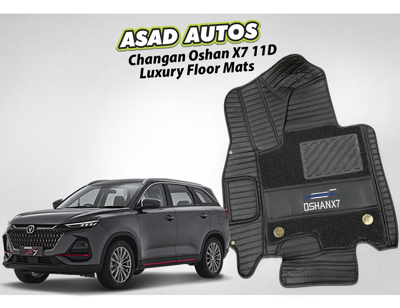 Changan Oshan X7 11D Luxury Floor Mats, custom fit, offering superior protection and comfort with a premium design and all-weather durability.