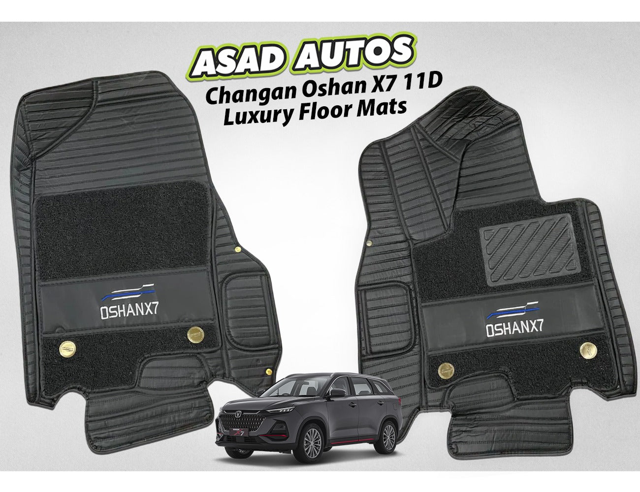 Changan Oshan X7 11D Luxury Floor Mats, custom fit, offering superior protection and comfort with a premium design and all-weather durability.
