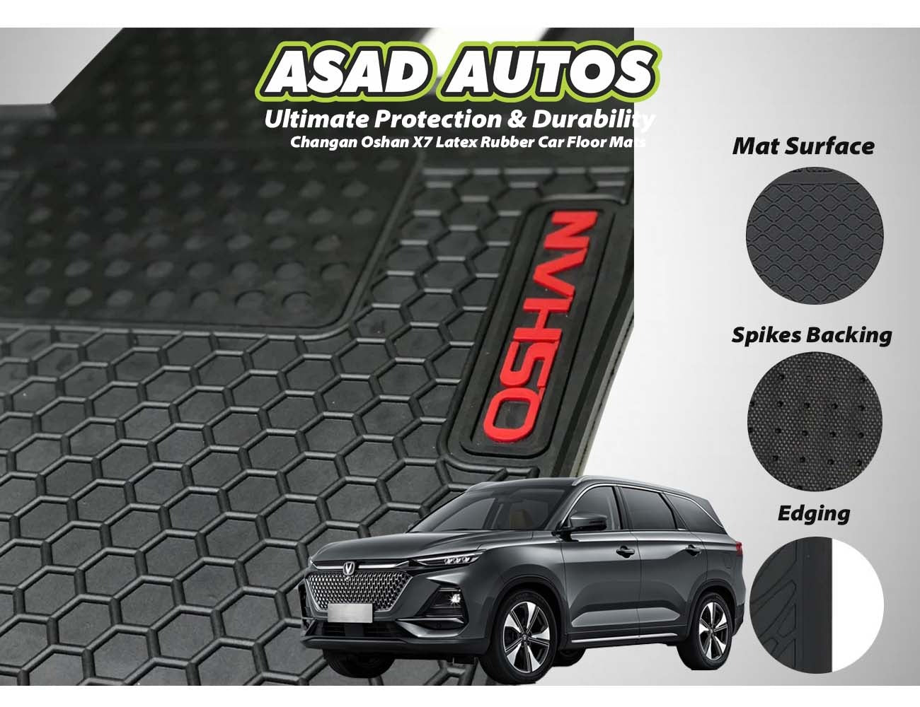 Changan Oshan X7 Latex Rubber Car Floor Mats, offering durable, custom fit protection and easy maintenance for your car’s interior.