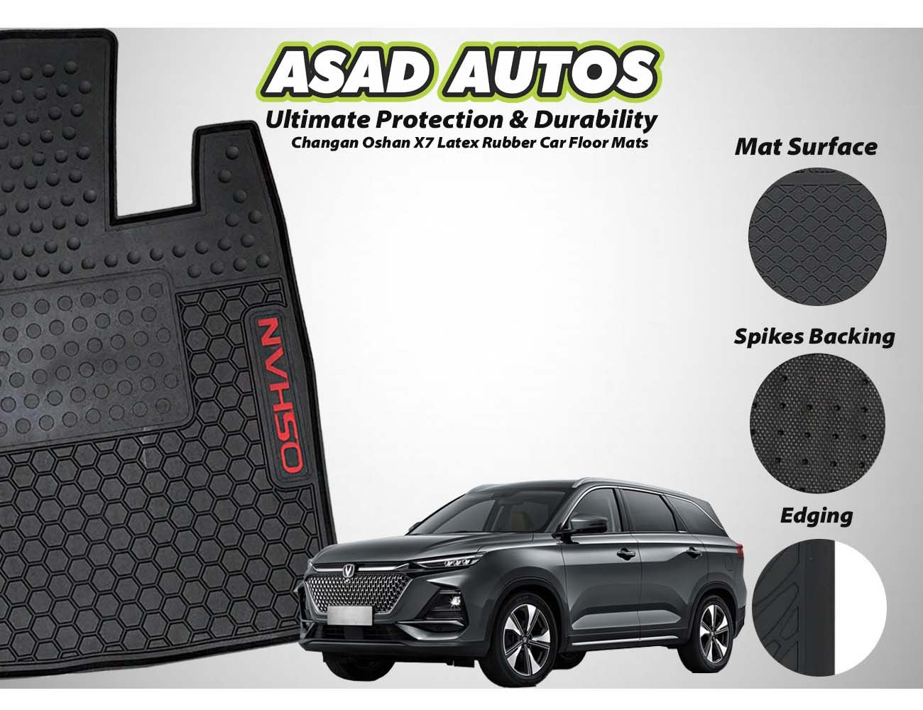 Changan Oshan X7 Latex Rubber Car Floor Mats, offering durable, custom fit protection and easy maintenance for your car’s interior.