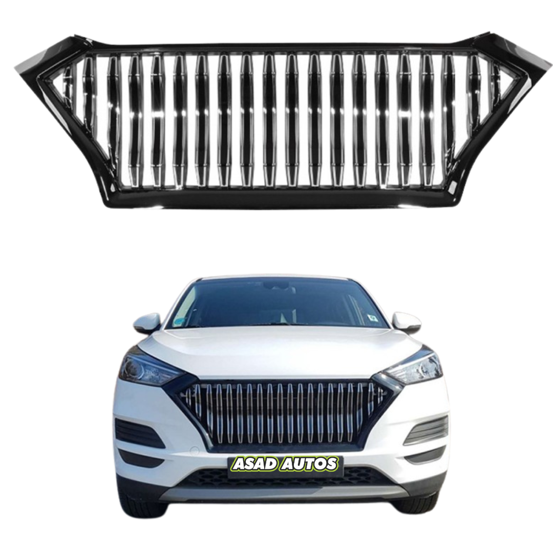 Chrome Front Bumper Grill for Hyundai Tucson 2020-2024, enhancing vehicle style with a sleek chrome finish and durable construction.
