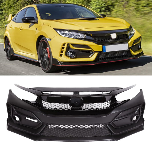 Complete Type R Style Conversion Kit for Honda Civic 2016-2021 in ABS plastic (Non-Painted), including front bumper, rear bumper, and side skirts.