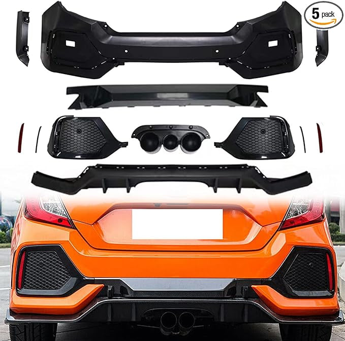 Complete Type R Style Conversion Kit for Honda Civic 2016-2021 in ABS plastic (Non-Painted), including front bumper, rear bumper, and side skirts.