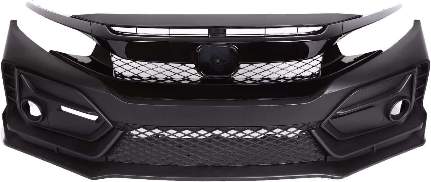 Complete Type R Style Conversion Kit for Honda Civic 2016-2021 in ABS plastic (Non-Painted), including front bumper, rear bumper, and side skirts.