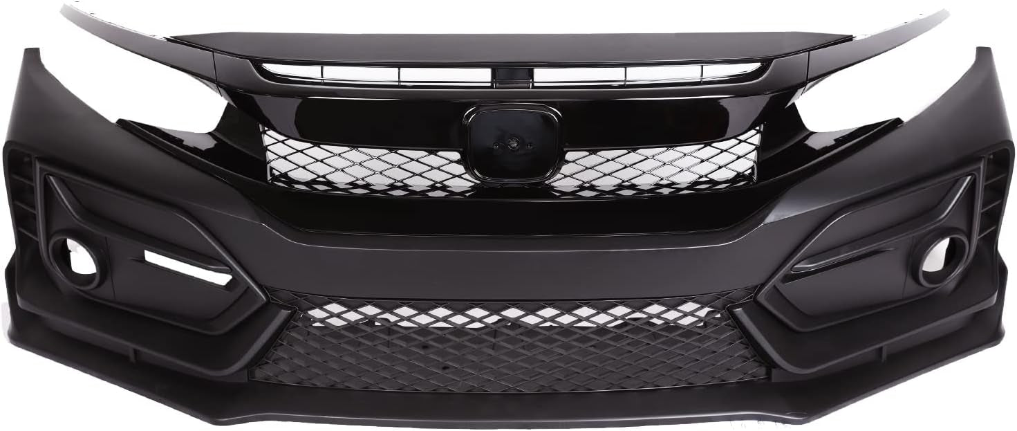 Complete Type R Style Conversion Kit for Honda Civic 2016-2021 in ABS plastic (Non-Painted), including front bumper, rear bumper, and side skirts.