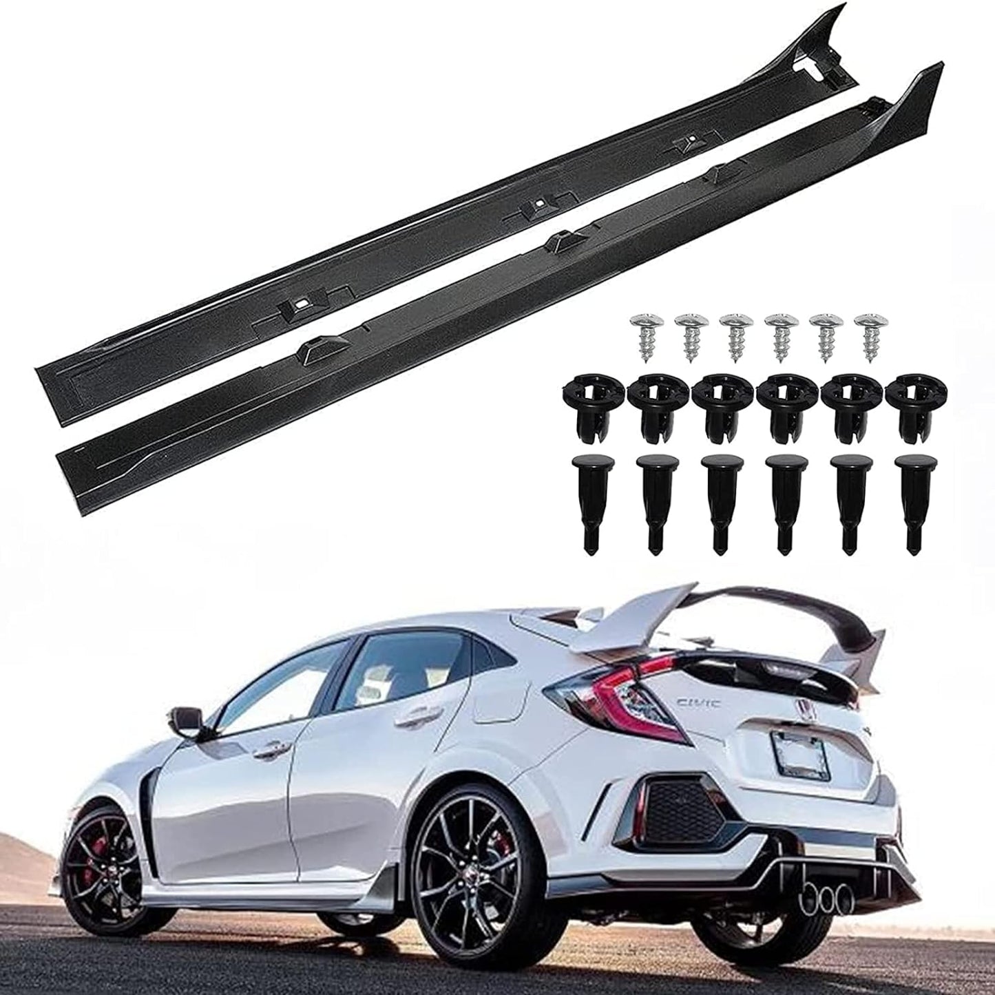 Complete Type R Style Conversion Kit for Honda Civic 2016-2021 in ABS plastic (Non-Painted), including front bumper, rear bumper, and side skirts.