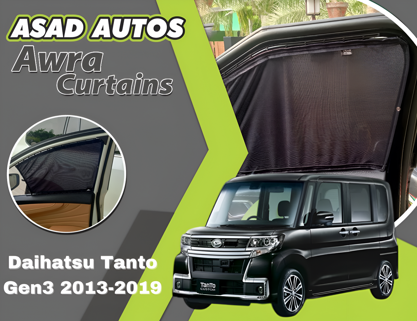 "Custom Awra Curtains for Daihatsu Tanto Gen3 (2013-2019)"