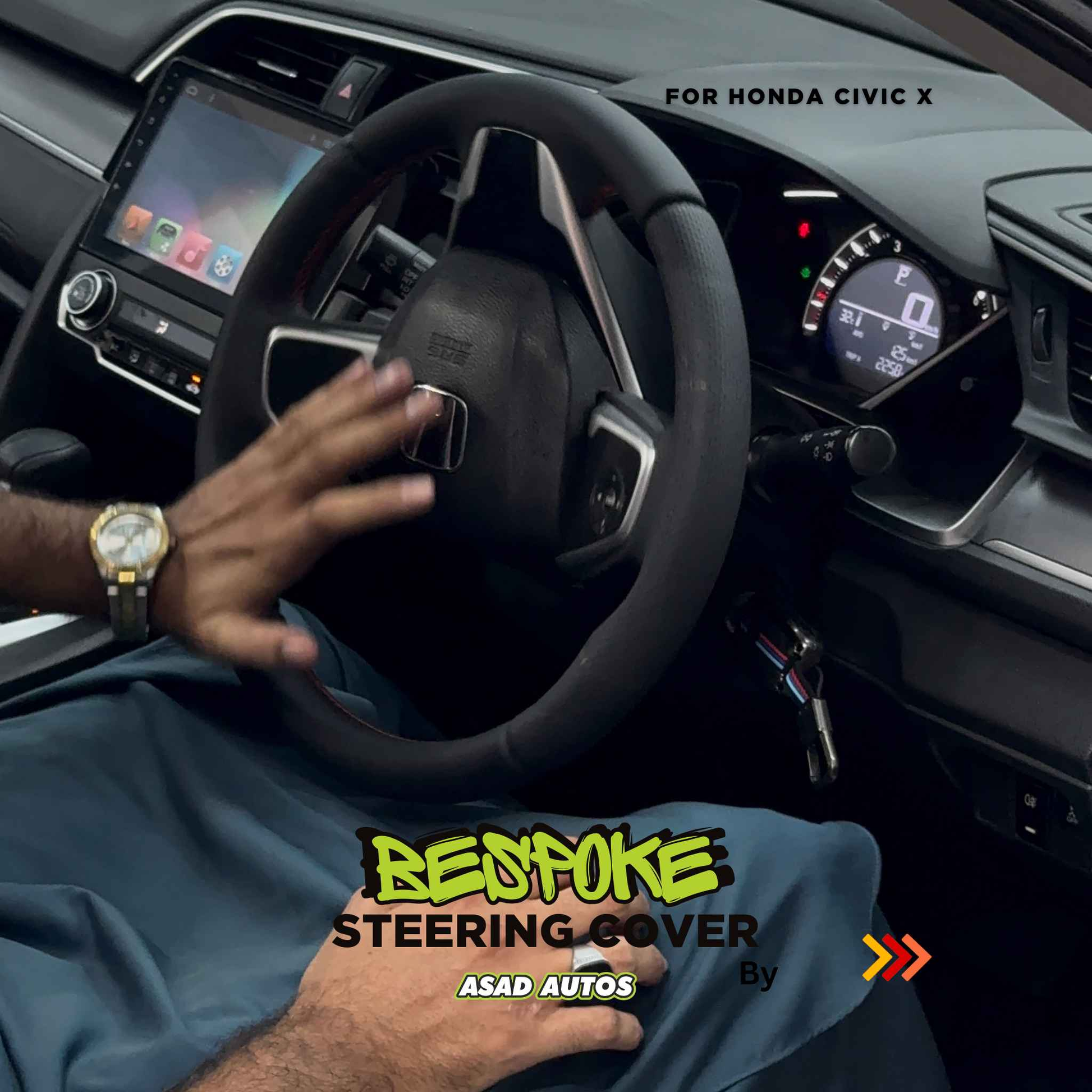Bespoke Hand-Stitched Steering Cover for Honda Civic X - Ultimate Luxury & Comfort