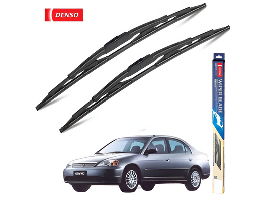 DENSO Standard Wiper Blades installed on a Honda Civic (2001-2006) for effective windshield cleaning