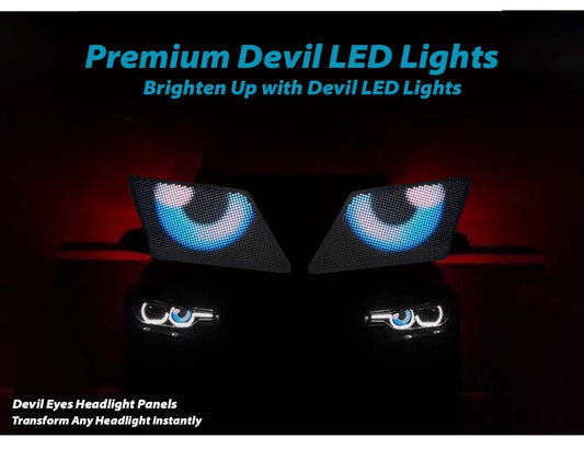 Devil Eyes Panels for headlights adding bold, custom LED lighting for enhanced car style.