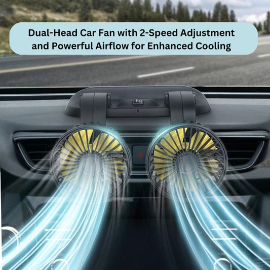 Dual-Head Car Fan with 2-Speed Adjustment and Powerful Airflow for Enhanced Cooling