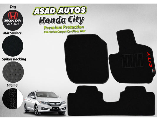 Executive Carpet Car Floor Mats with Side Logo for Honda City 2022–2025 – Premium Fit and Finish