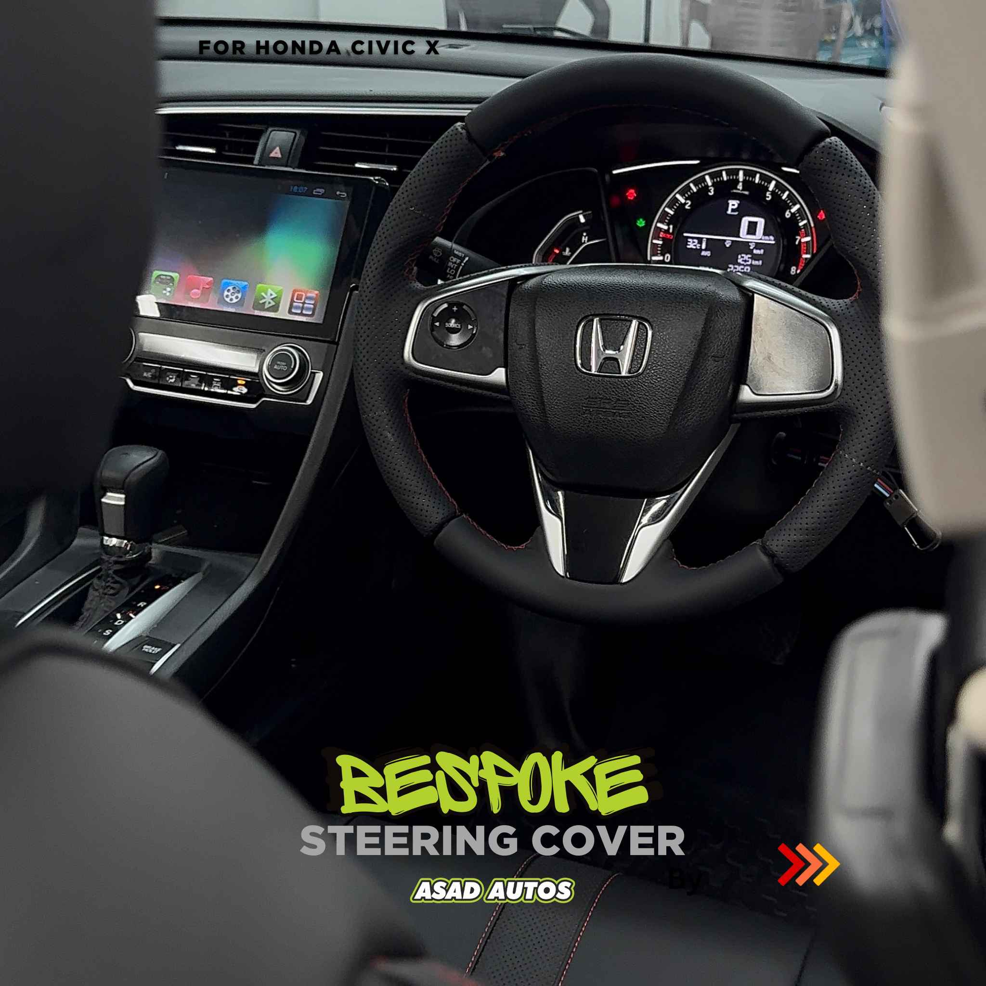 Bespoke Hand-Stitched Steering Cover for Honda Civic X - Ultimate Luxury & Comfort