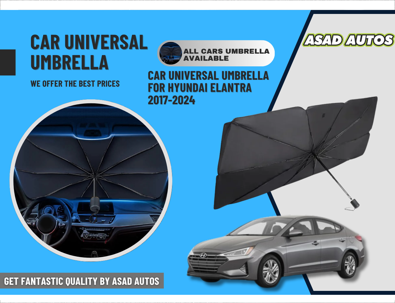Foldable Car Umbrella Sun Shade Cover for Hyundai Elantra 2017–2024 – UV & Heat Protection for Windshield