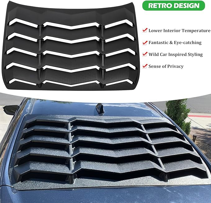 GT Lambo Style Rear Window Louver for Honda Civic Sedan 2016-2021 in matte black ABS, providing sun protection and enhancing the racing aesthetic.