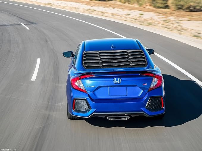 GT Lambo Style Rear Window Louver for Honda Civic Sedan 2016-2021 in matte black ABS, providing sun protection and enhancing the racing aesthetic.