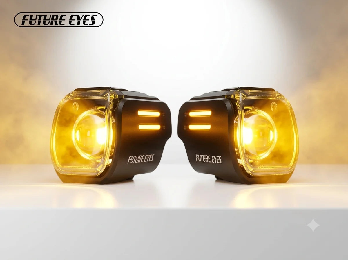 Future Eyes UF1 Viper White / White Wireless Yellow DRL 2.5 Inch Bi-LED Projector Lens For Heavy Bikes