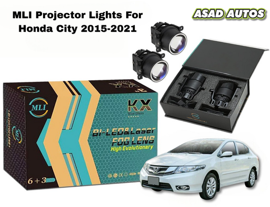 Honda City 2015-2021 MLI Fog Lamp Car Projector Lights with BI LED Lens, designed for enhanced visibility and style.