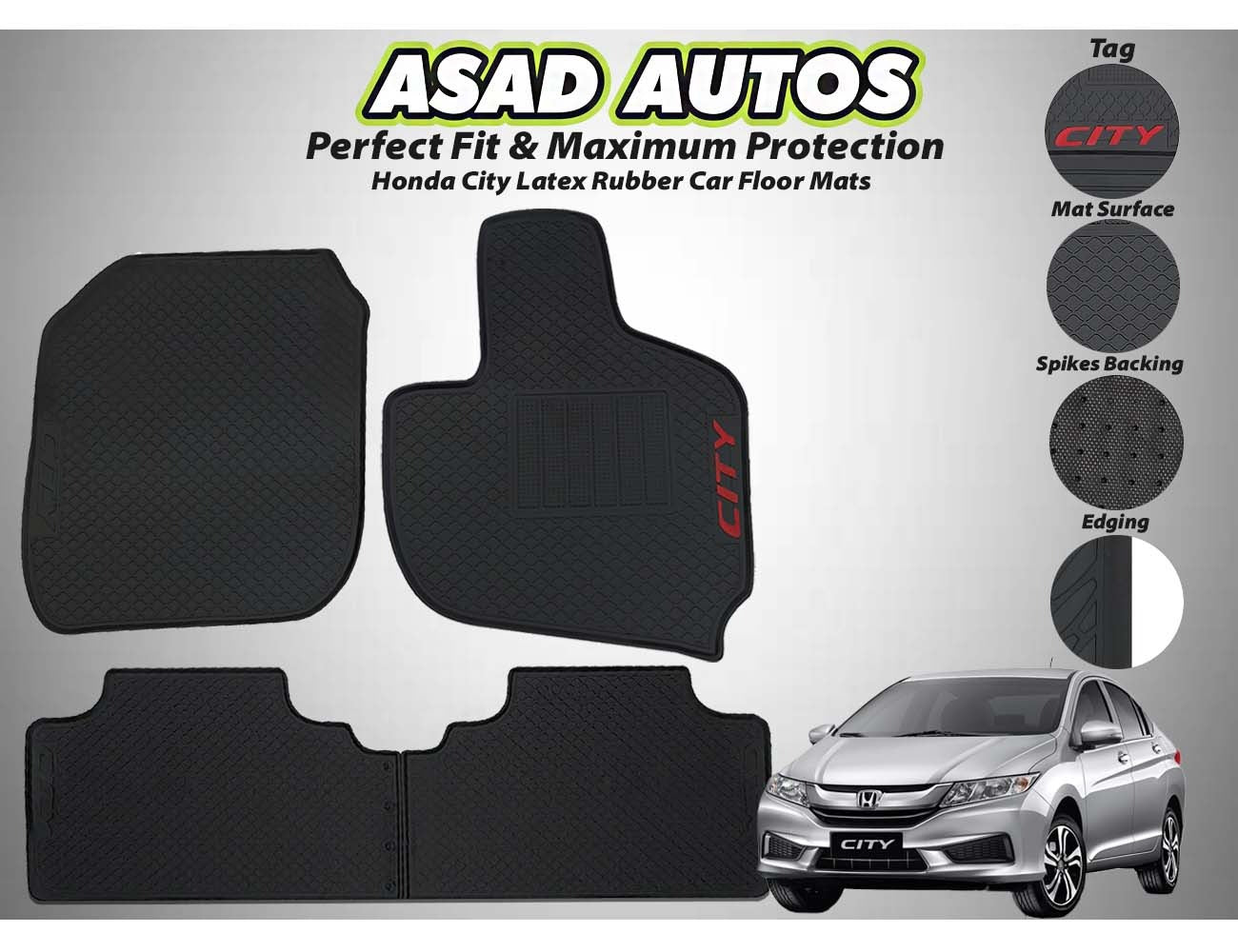 Honda City 2022-2025 latex rubber car floor mats with a custom fit, waterproof material, non-slip surface, and all-weather durability for maximum protection.