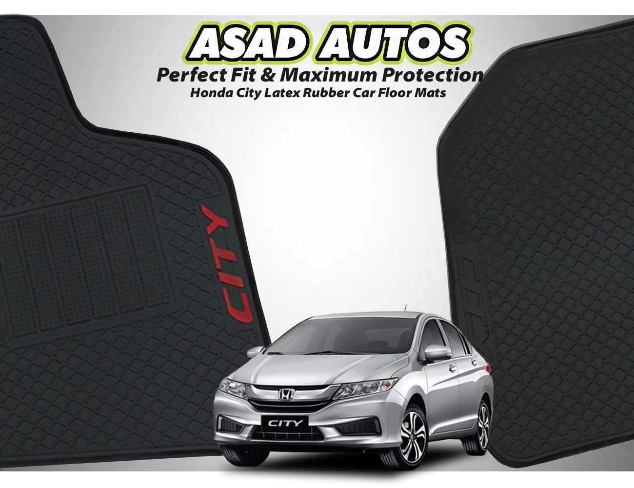 Honda City 2022-2025 latex rubber car floor mats with a custom fit, waterproof material, non-slip surface, and all-weather durability for maximum protection.