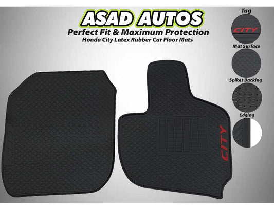 Honda City 2022-2026 latex rubber car floor mats with a custom fit, waterproof material, non-slip surface, and all-weather durability for maximum protection.