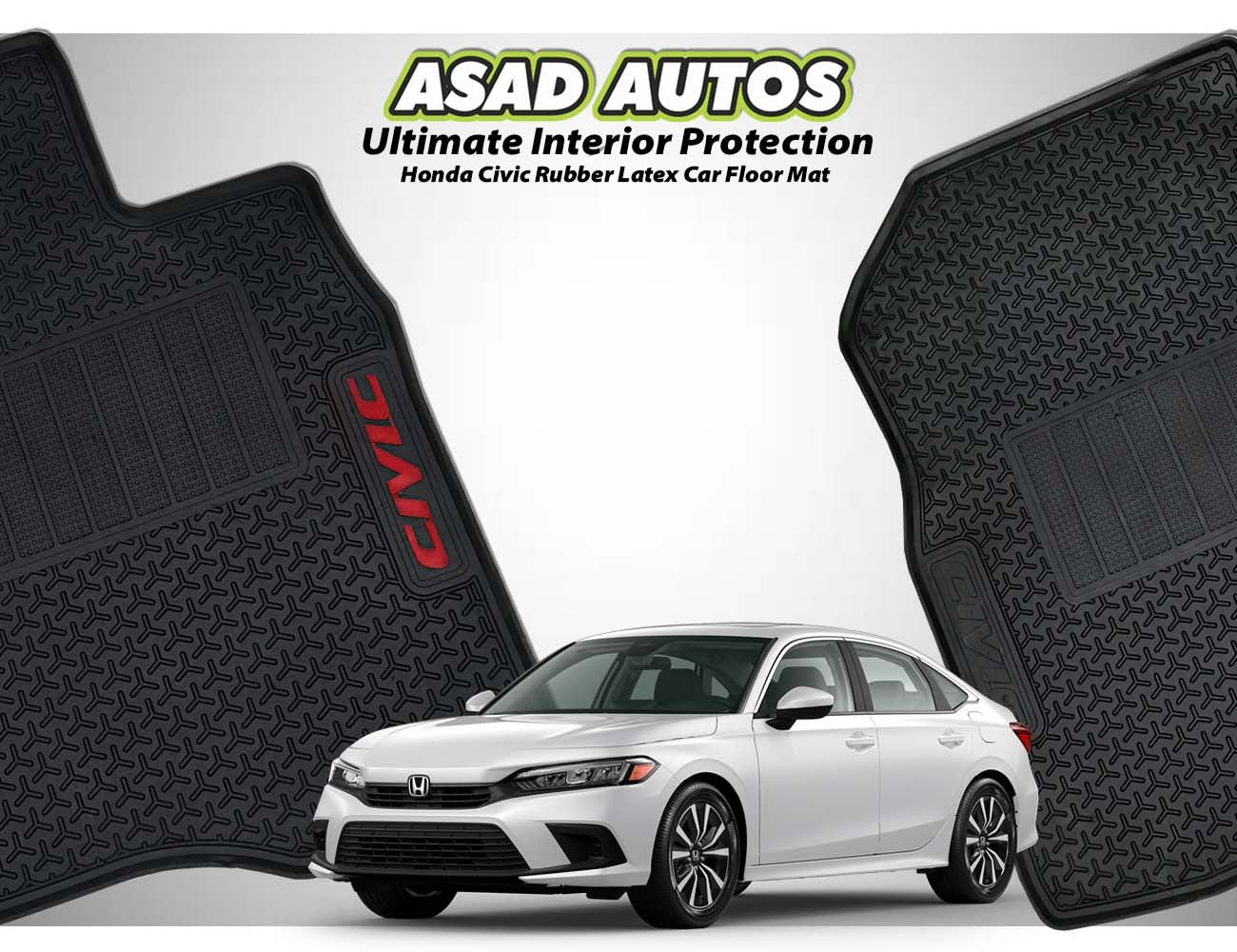 Honda Civic RS 2022-2024 rubber latex car floor mats, offering custom fit, durability, and all-weather protection to maintain a clean and stylish interior.