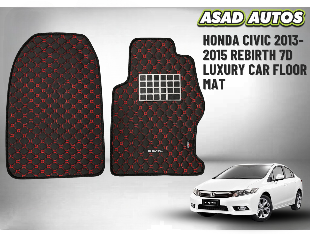 Honda Civic Rebirth 2013–2015 7D Luxury Car Floor Mats – Custom Fit, Waterproof, Premium Interior Protection