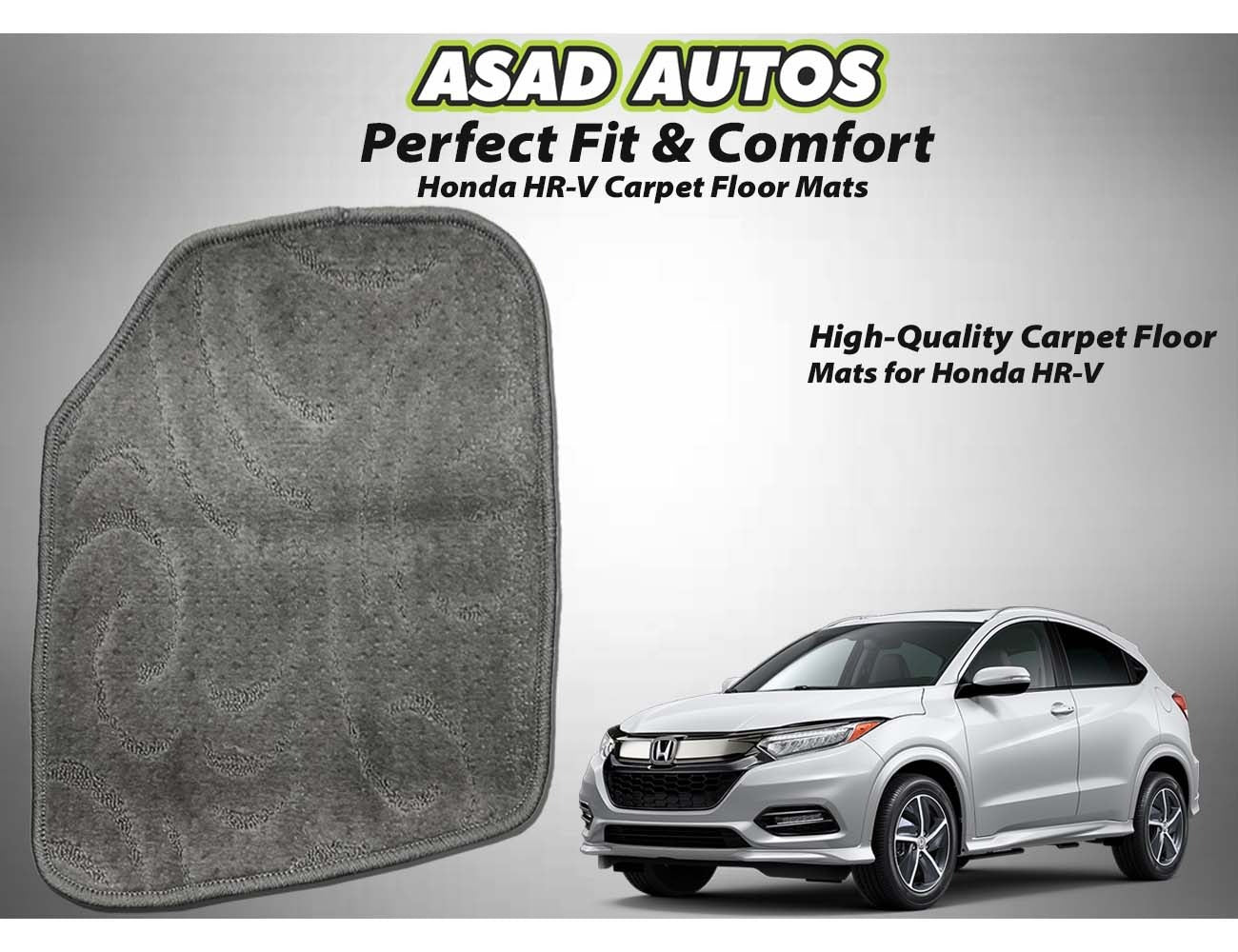 Honda HR-V black carpet floor mats featuring a custom fit, premium design, and durable protection for an elegant and clean car interior.