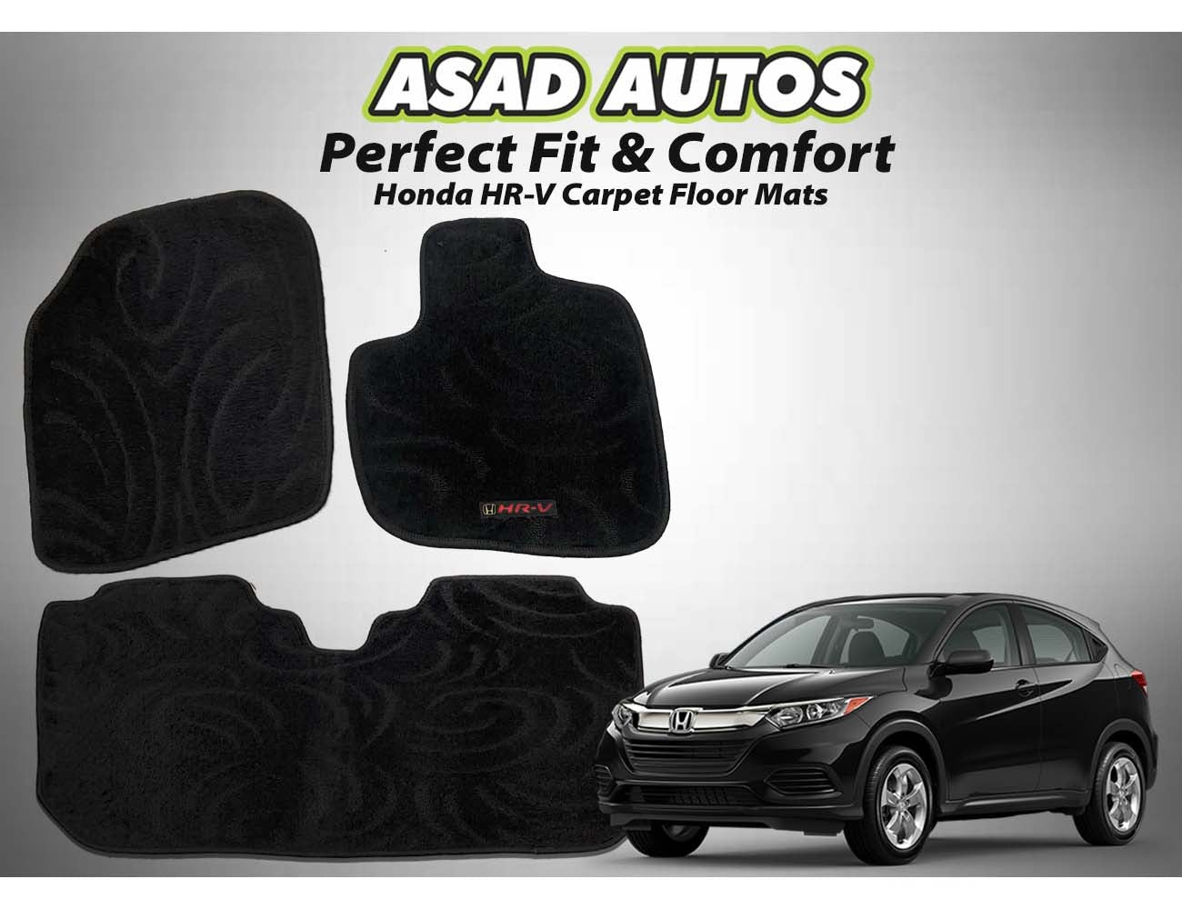 Honda HR-V grey carpet floor mats featuring a custom fit, premium design, and durable protection for a stylish and clean car interior.