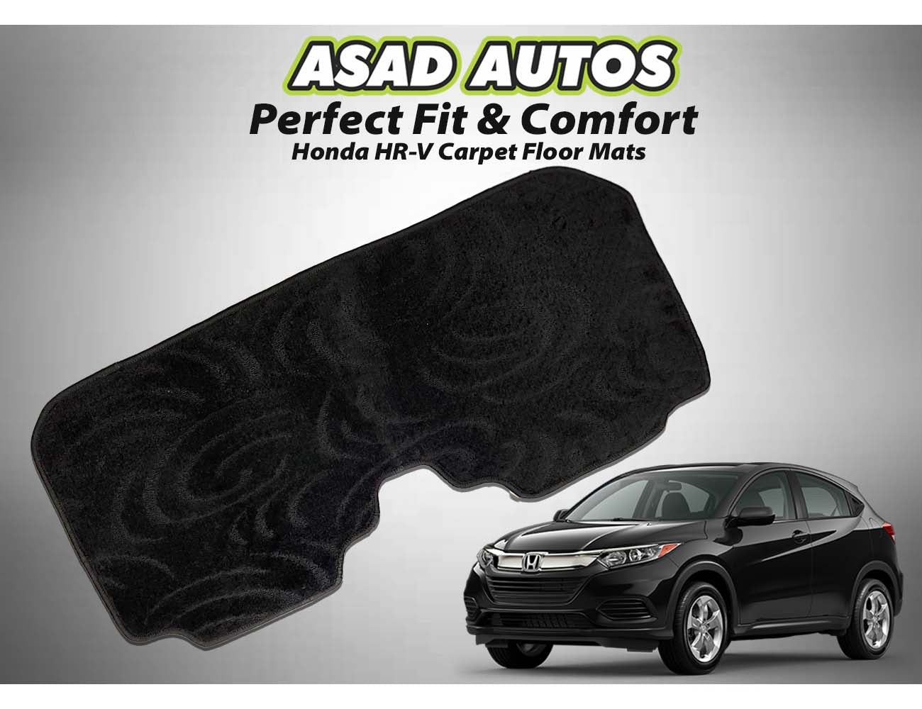 Honda HR-V grey carpet floor mats featuring a custom fit, premium design, and durable protection for a stylish and clean car interior.