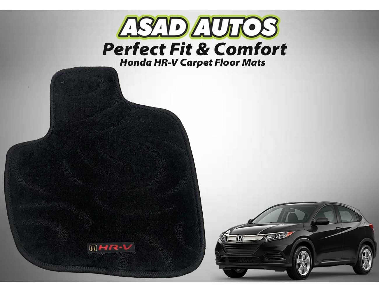 Honda HR-V grey carpet floor mats featuring a custom fit, premium design, and durable protection for a stylish and clean car interior.