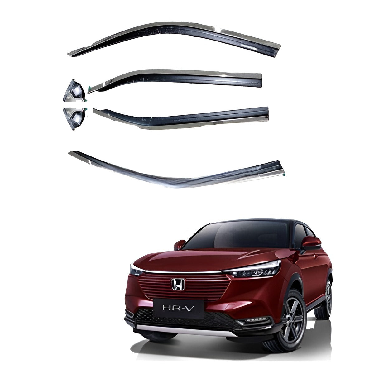 Honda HRV TXR Air Press Sun Visor With Chrome, designed for 2022-2023 models, providing complete window coverage with a stylish chrome finish.