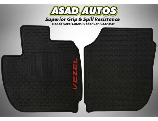 Honda Vezel 2014-2021 latex rubber car floor mats, offering a custom fit, all-weather protection, durability, and a non-slip surface for a clean and stylish interior.