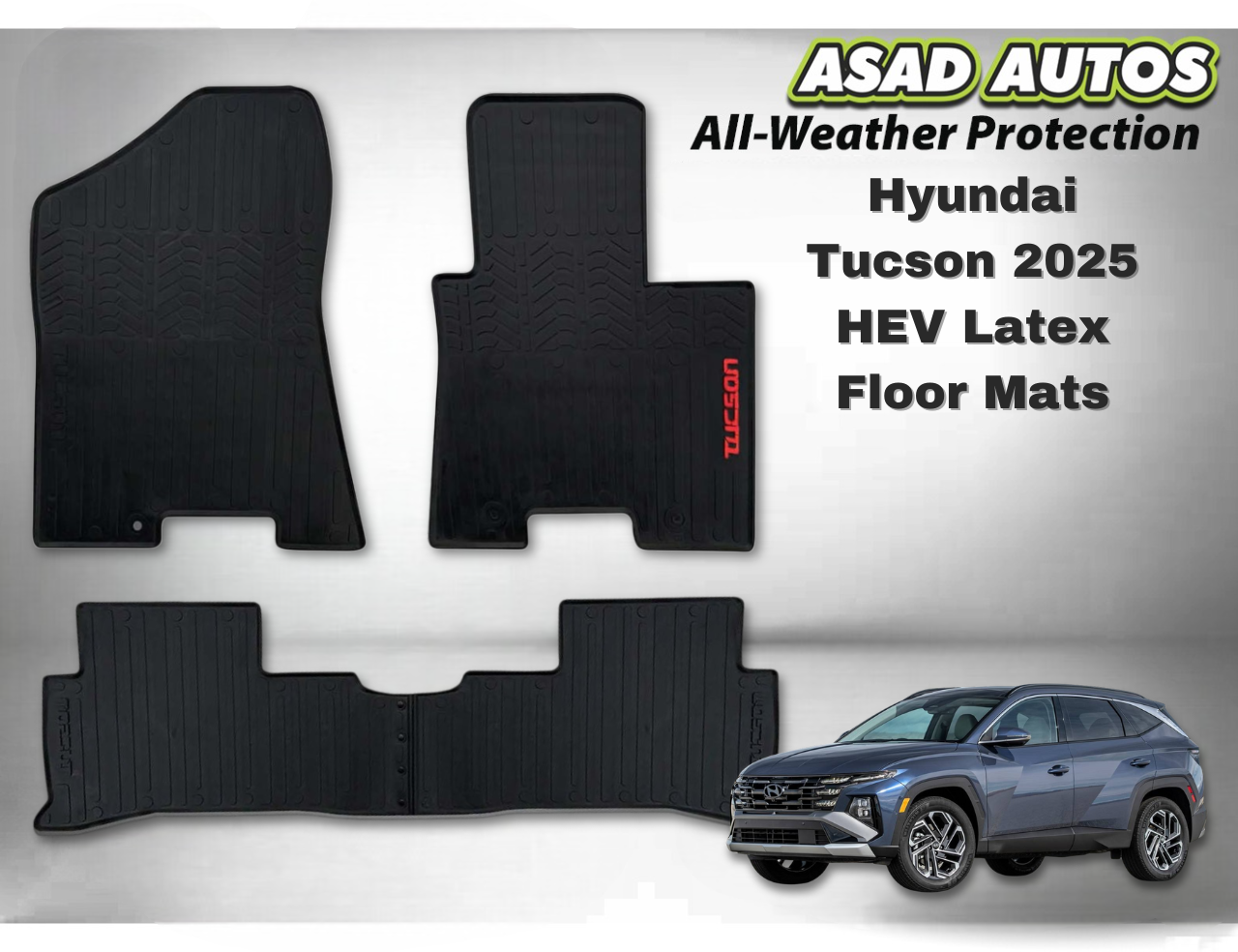 Hyundai Tucson 2025 HEV Latex Floor Mats β Flexible, Waterproof & Custom Fit
