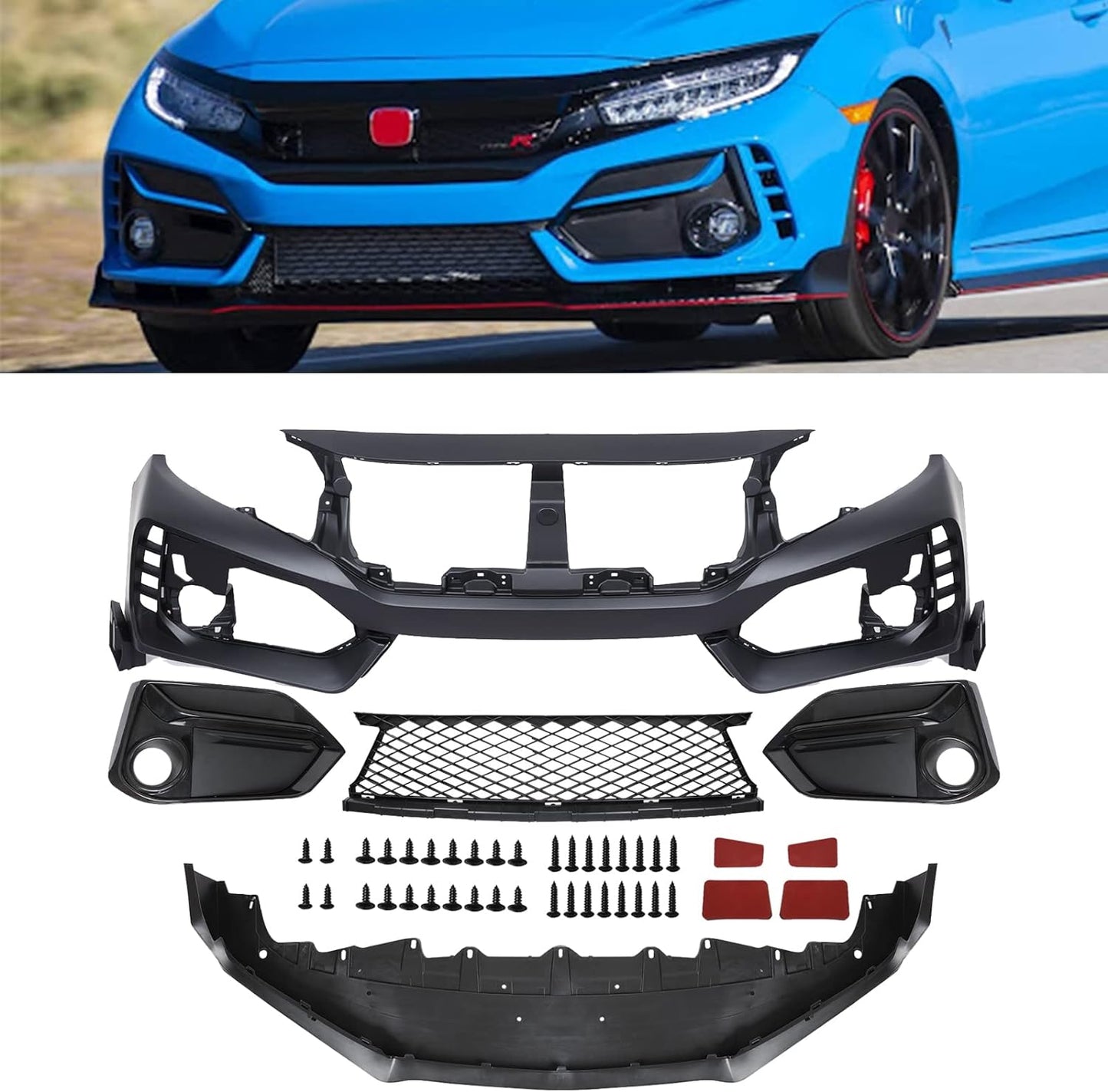 Complete Type R Style Conversion Kit for Honda Civic 2016-2021 (Front, Back, Side Skirts) | Full Face Lifting