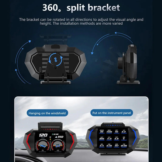P1 Car HUD Display OBD2 GPS Dual System Head Up Display Car Gauge Speedometer Incline Meter Car Driving Computer