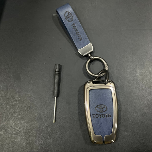 Premium Zinc Alloy Metal & Genuine Leather Key Cover for Toyota Fortuner