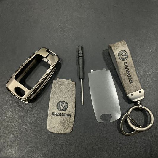 Premium Zinc Alloy Metal & Genuine Leather Key Cover for Changan Alsvin
