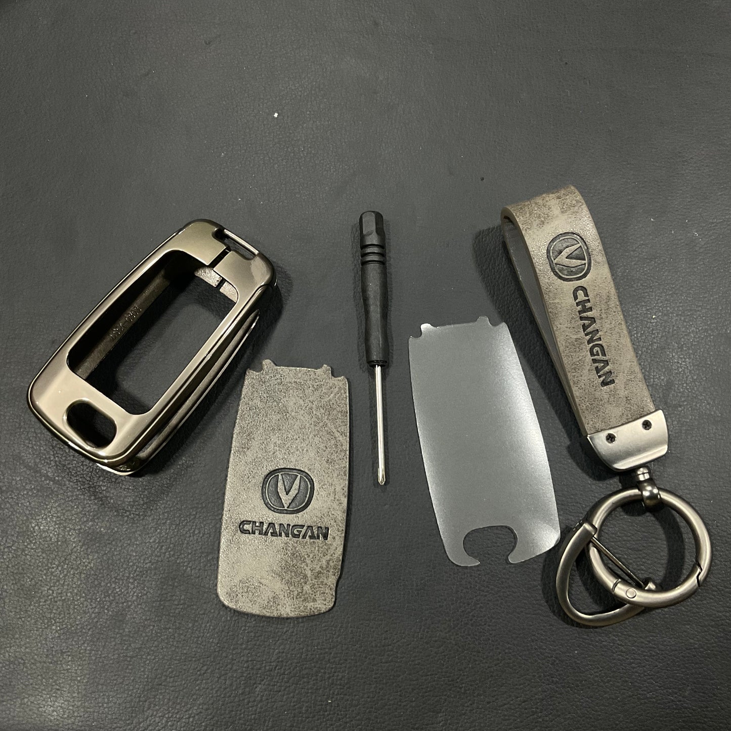 Premium Zinc Alloy Metal & Genuine Leather Key Cover for Changan Alsvin
