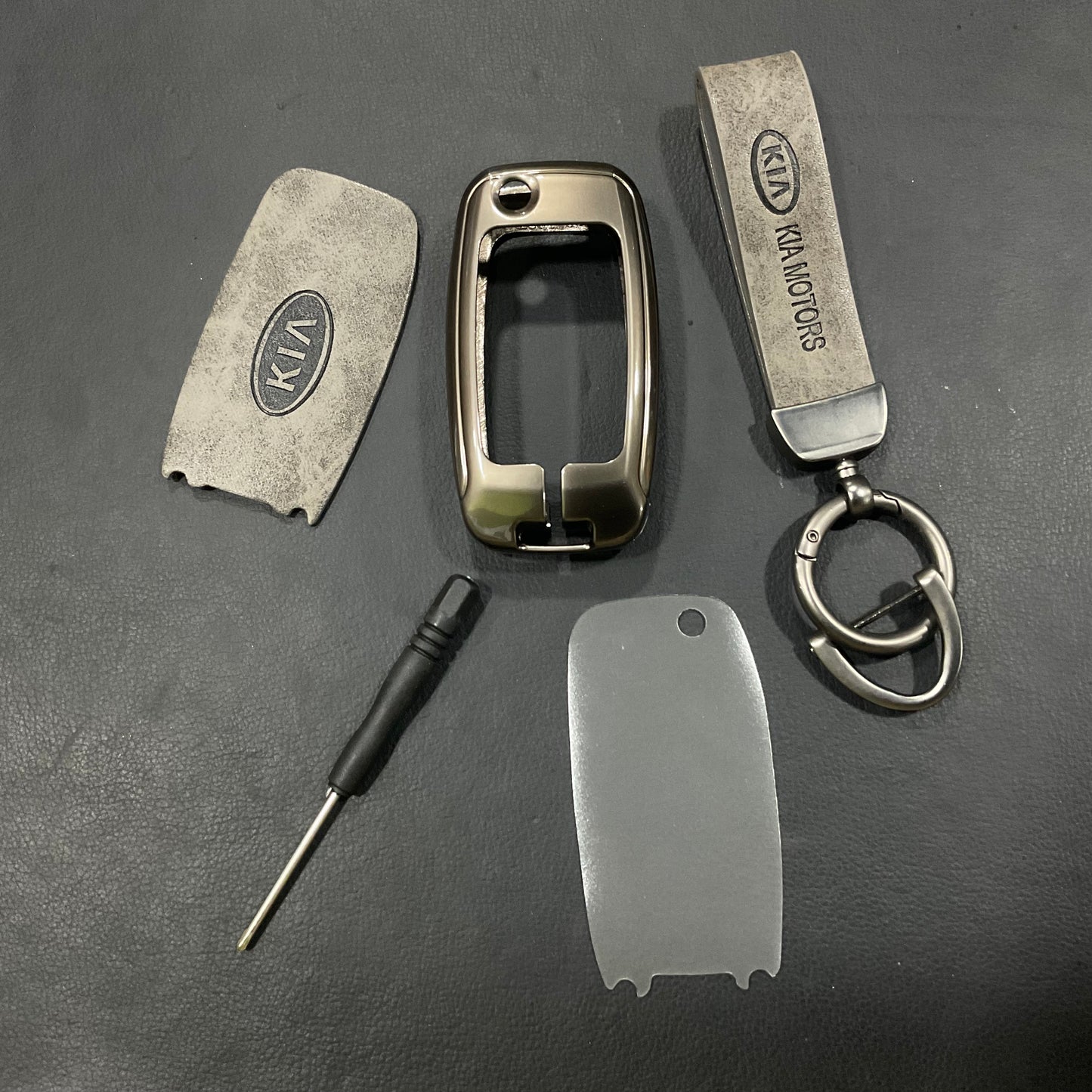 Premium Zinc Alloy Metal & Genuine Leather Key Cover for Kia Picanto