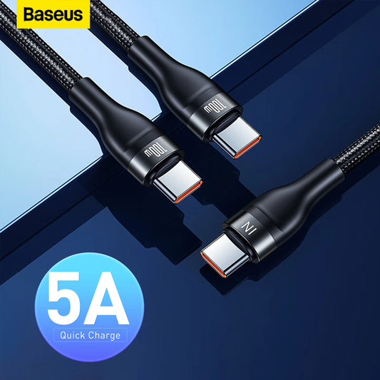 Baseus 2-in-1 USB C Cable - 100W PD Type C to USB C QC 4.0 Fast Charging Cable - USB Type C Cable for POCO/Xiaomi/Samsung