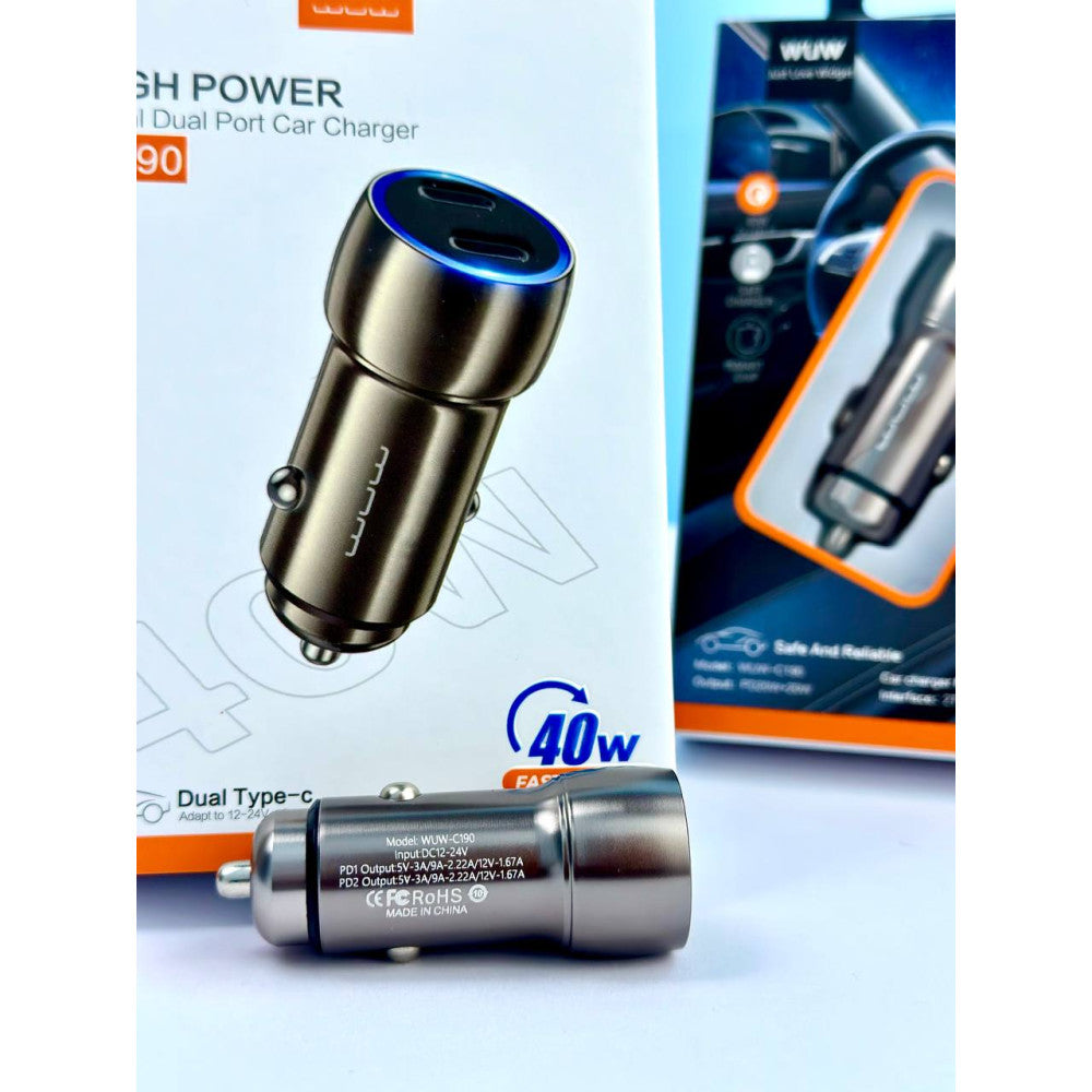 High Power 40W Metal Dual Type C Port Fast Charger C190