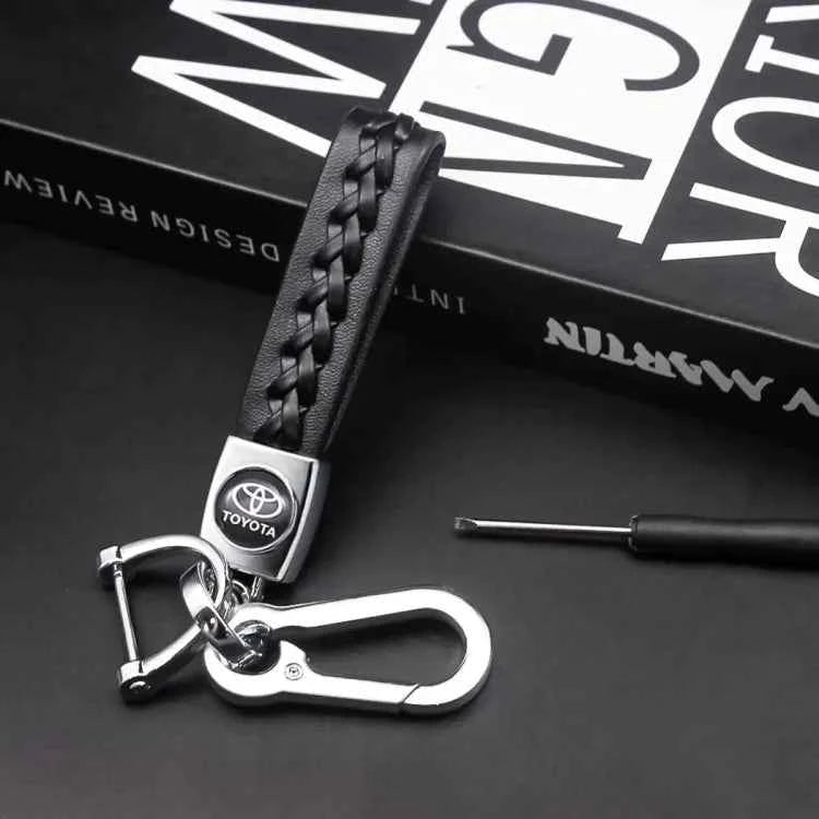 Keychain for Toyota (NEW) Leather Braided Metal Car Toyota Logo / Monogram