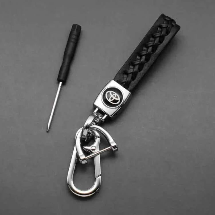 Keychain for Toyota (NEW) Leather Braided Metal Car Toyota Logo / Monogram