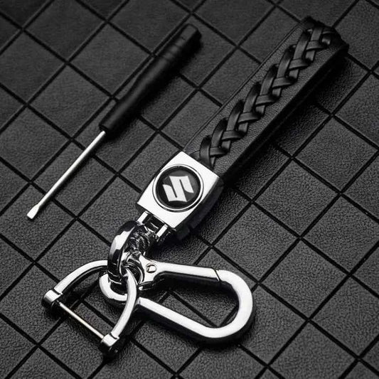 Suzuki (NEW) Leather Braided Metal Car Suzuki Logo / Monogram Keychain
