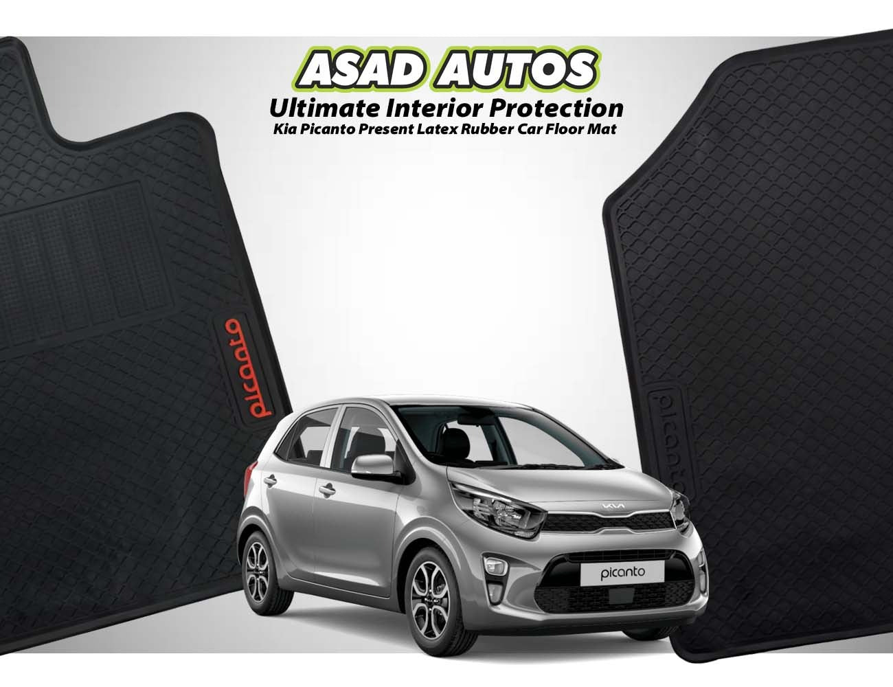 Kia Picanto 2019-present latex rubber car floor mats, designed for custom fit, superior durability, and all-weather protection, keeping your car interior clean and stylish.